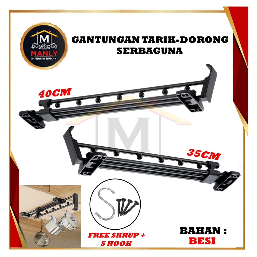 Gantungan Tarik Hitam Kabinet Dapur Kolong Kitchen Set Serbaguna Rak Dorong Penyimpanan