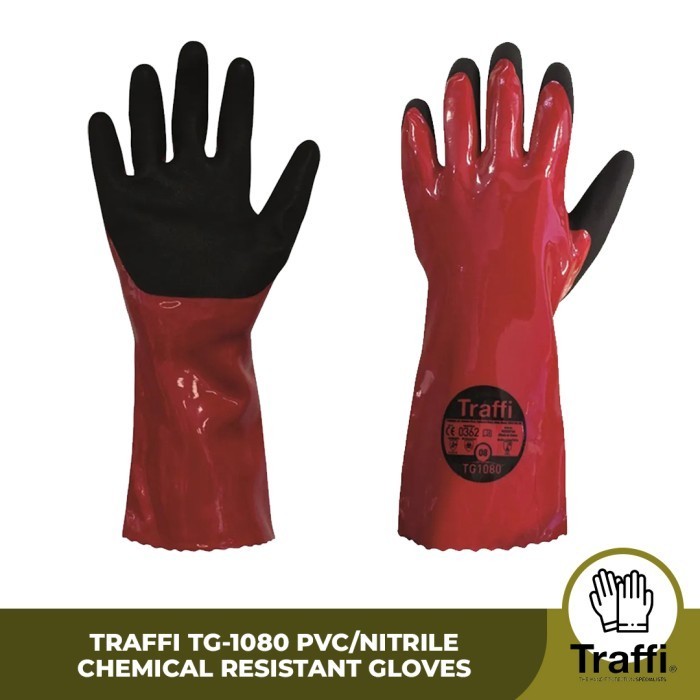 Giacca Da Lavoro Guanti Chimici Traffi TG1080 In PVC/Nitrile – Taglia 10 (X- Large) – Resistenti