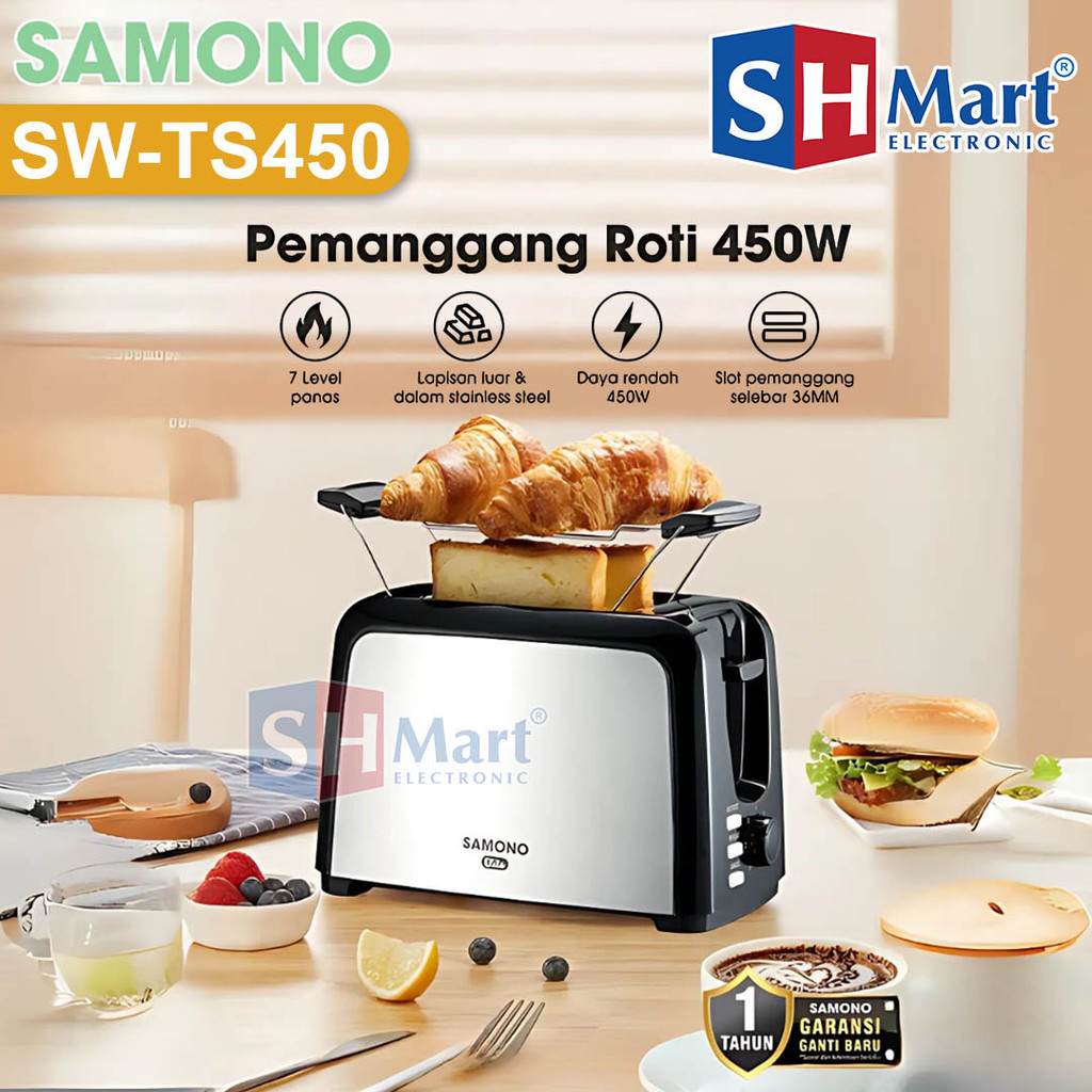 Jual Samono Toaster 2 In 1 SW-TS450 Pemanggang Roti Listrik Stainless 2 ...