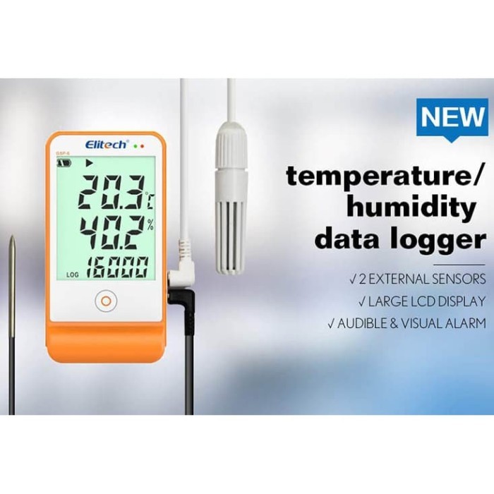 Elitech RC-4HC Temperatuur- en vochtigheidsdatalogger, temperatuur- en vochtigheidsdatalogger, 16000 punten, met externe sensor Herbruikbare temperatuurrecorder