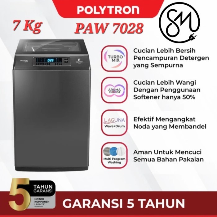 Jual Mesin cuci Polytron 7 Kg PAW-7028 Y Zeromatic PAW7028Y 1 tabung ...