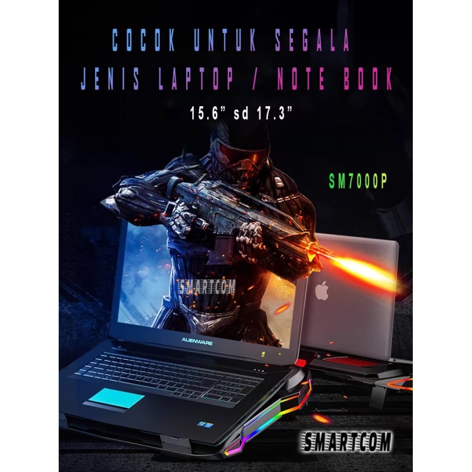 Jual SMARTCOM SM7000 RGB Gaming Laptop Cooler Pad Powerful Fan Speed ...