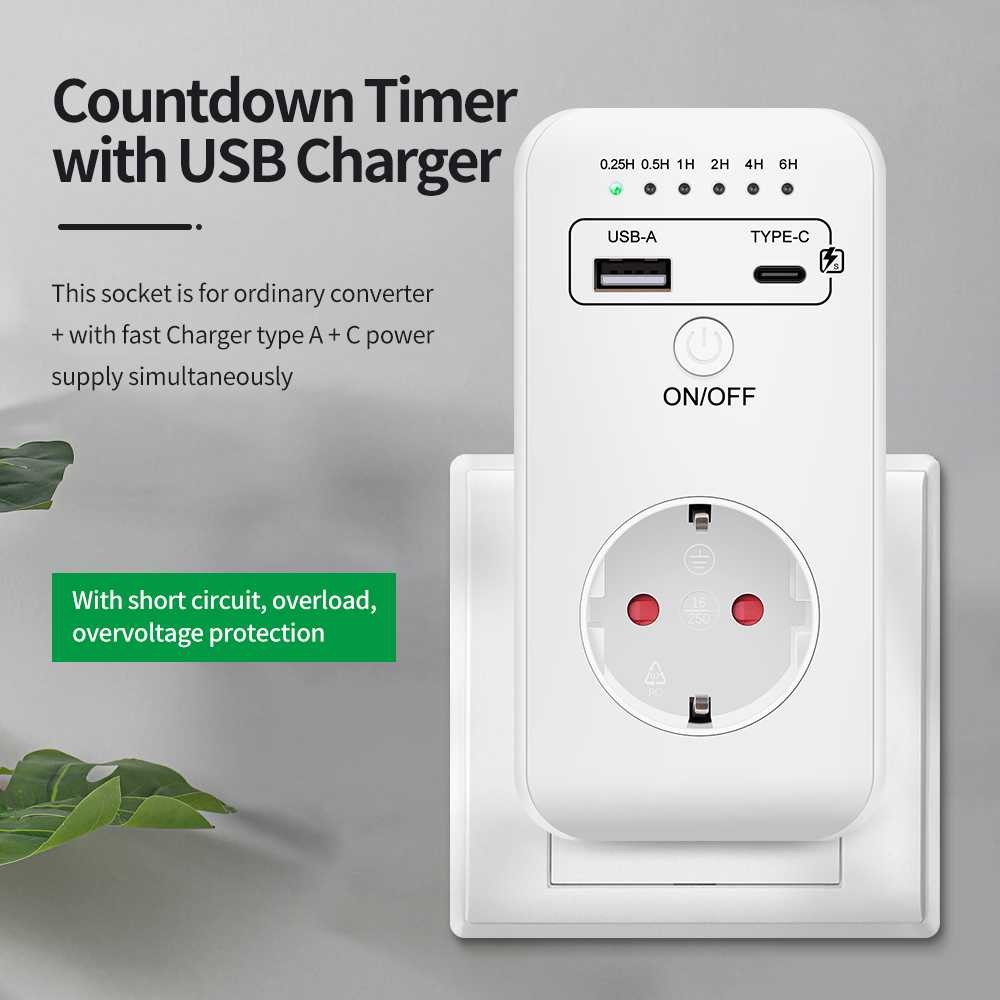 Jual Stop Kontak Timer Programmable USB Type C EU Socket 16A 230V ...