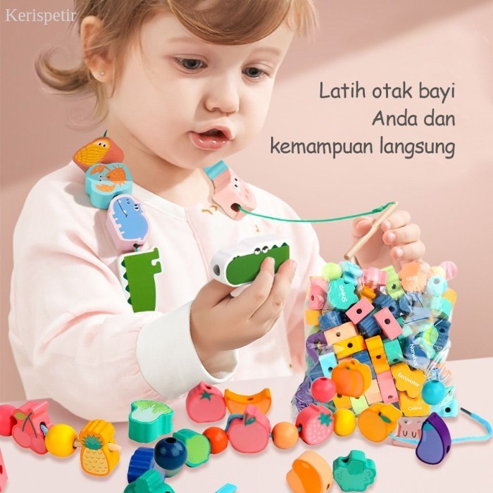 Jual Mainan kayu edukasi anak Meronce 3D wooden toy Sensory Play ...