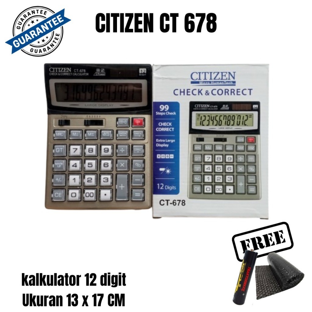 Jual Kalkulator CT 678 12 Digit Check Coreect Power Baterai dan Panel ...
