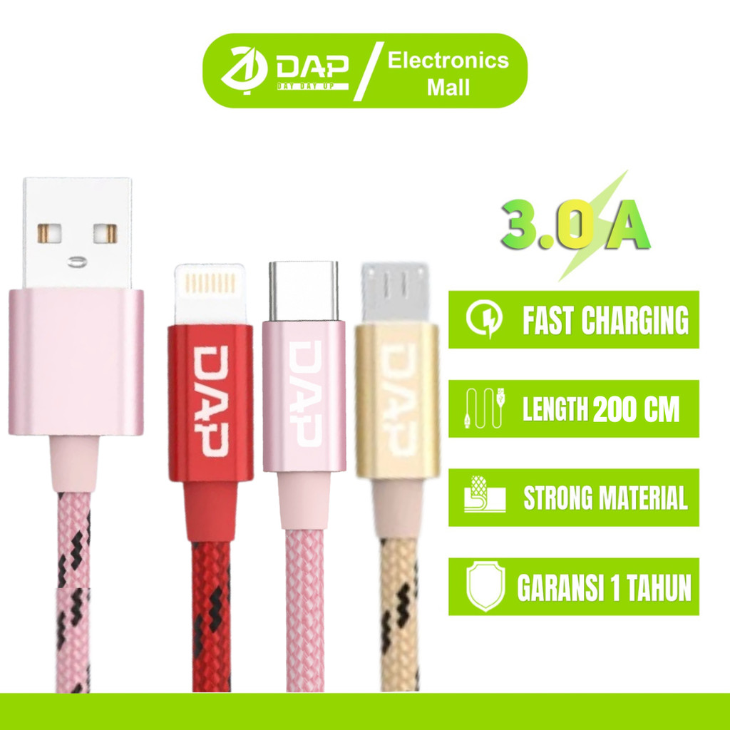 Jual DAP DN Series Kabel Data Type-C Micro USB Lightning 200cm Fast ...