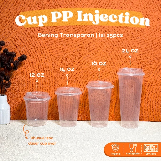 Jual Gelas Plastik Injection Bening Transparan + Tutup 12oz 14oz 16oz ...