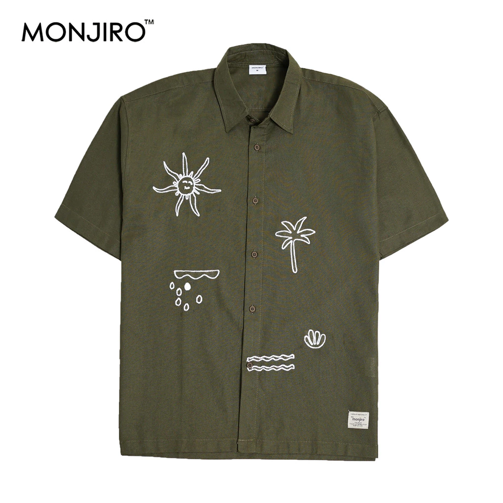 Monjiro Fujin Kemeja Oversize Bordir Pria Hijau