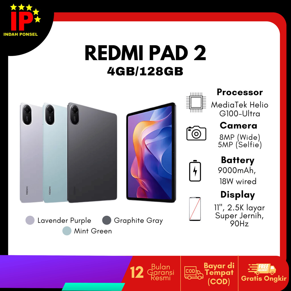 Jual Redmi Pad 2 Ram 4GB/128GB 6GB/128GB - 9000mAh - Garansi Resmi ...