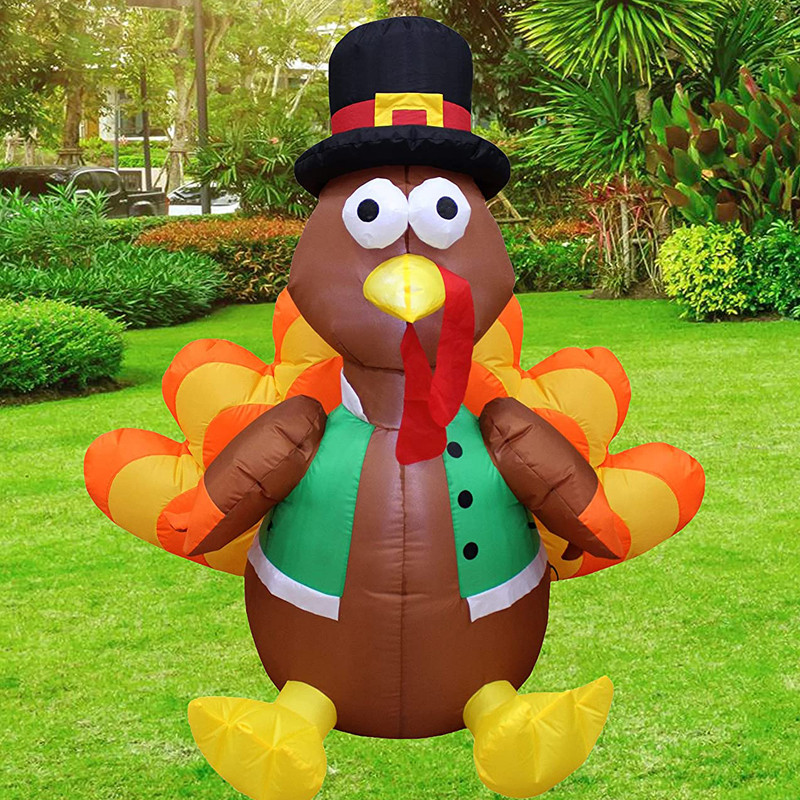 Jual 4 Foot Tall Happy Thanksgiving Inflatable Turkey with Pilgrim Hat ...