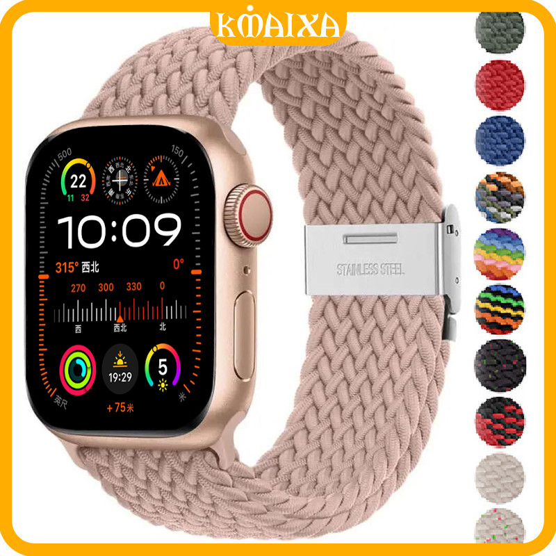 Nylon Strap for Iwatch Scrunchie Apple Watch Ultra 4 3 2 Series 12 11 10 9 8 7 6 5 SE 3 2 46 40 41mm 38 42 44 45 49mm Tali Jam Tangan Smartwatch T800 Ultra I8 Pro Max S8 S9 Ultra 8 MAX 9 PRO S20 Adjustable Elastic Belt Bracelet Metal Buckle Braided Band