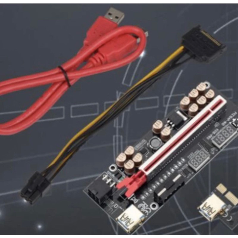 Jual PCIE RISER VER 018 PRO, 12 Kapasitor, 12 LED Light, 2 Temp Display ...