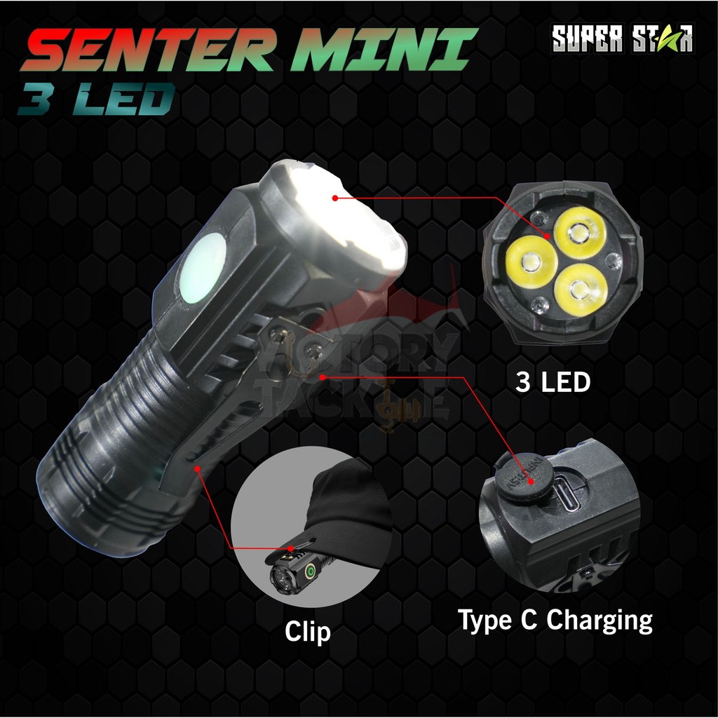 Jual Senter Pancing Superstar SX-04 Senter Swat Mini 3 LED Rechargeable ...