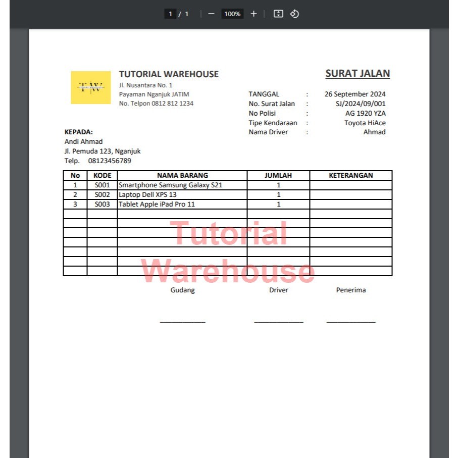 Jual Template Excel Surat Jalan Otomatis Simpan ke Arsip, Cetak PDF ...