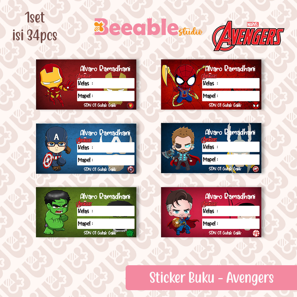 Jual Sticker Buku Avengers Spiderman Stiker Label Nama Buku Tulis ...