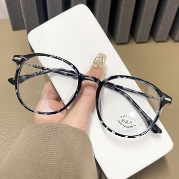 FOMAMATA Kacamata Photocromic Wanita Pria Bluecromic Anti Radiasi Blueray Round Fashion Frame