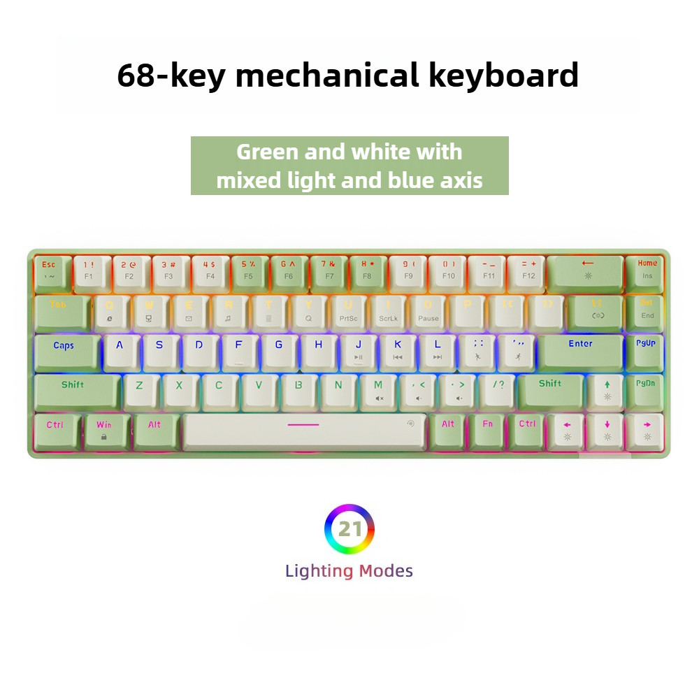 Jual Green Mechanical Keyboard 68 Keys Wired Mixed Backlit Brown Switch ...