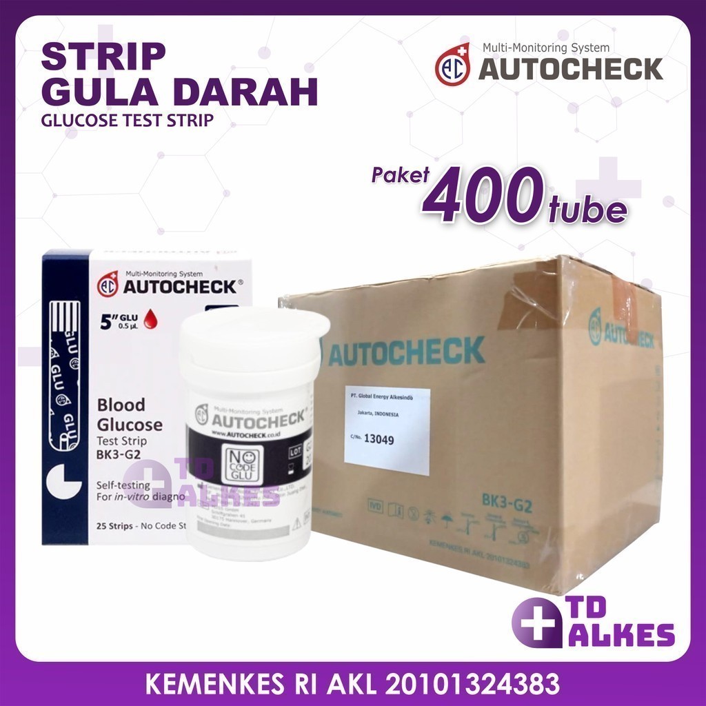 Jual Paket Autocheck Strip 400 Tube Glucose Test Diangnosa Cek Gula ...
