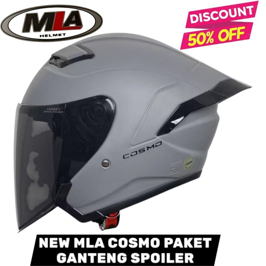Jual Helm Half Face MLA COSMO | Gorilla Grey Kaca Visor Hitam | Helm ...