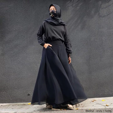 Celana Kulot Wanita Panjang Payung Jumbo Full Puring Ceruty Pakaian Bawahan Fashion Muslim