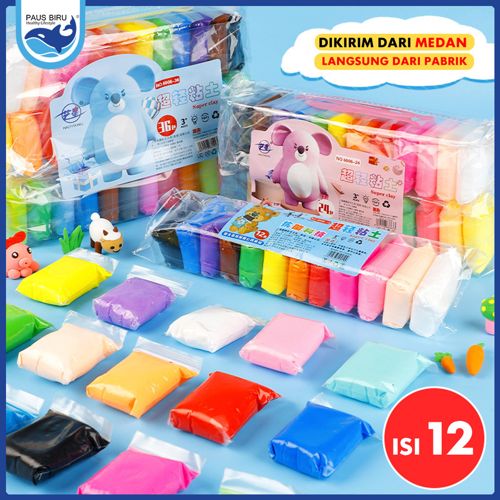 Jual Paus Biru Clay Polymer Mainan Anak Isi 12pcs Edukasi Slime Clay