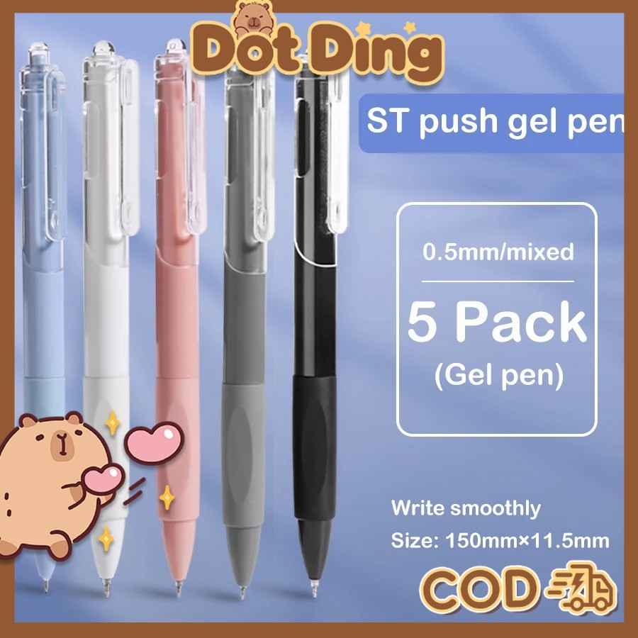 Jual [DOTDING] 5 Pcs Pulpen Gel Hitam 0.5mm Tekan Cepat Kering ...