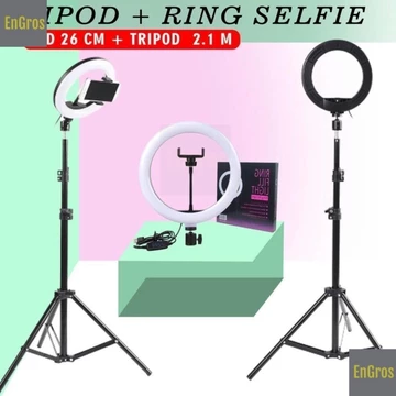 (CEK PACKINGAN) Paket RingLight 26cm Tripod 2 Meter Lampu Ring Light Selfie Holder Tripot 2.1m