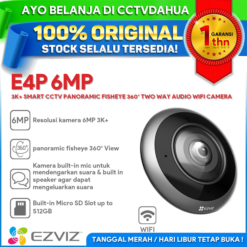 Jual EZVIZ E4P 6MP 3K+ SMART CCTV PANORAMIC FISHEYE 360° TWO WAY AUDIO ...
