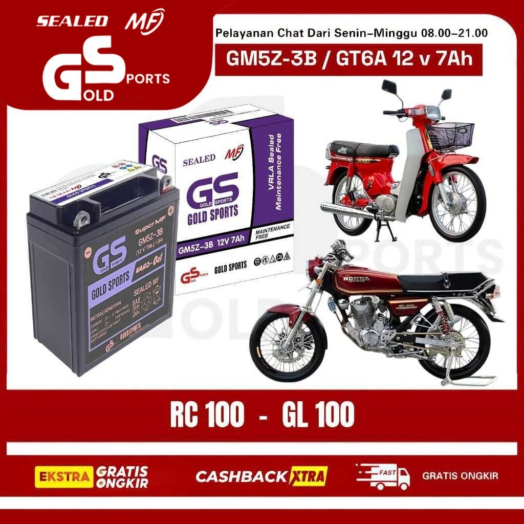 GOLD SPORTS GM5Z-3B 12 V 7AH Aki Full Kering Motor GL 100 / RC 100CC Accu Gel MF Battery Free Maintenance 5AH GT6A