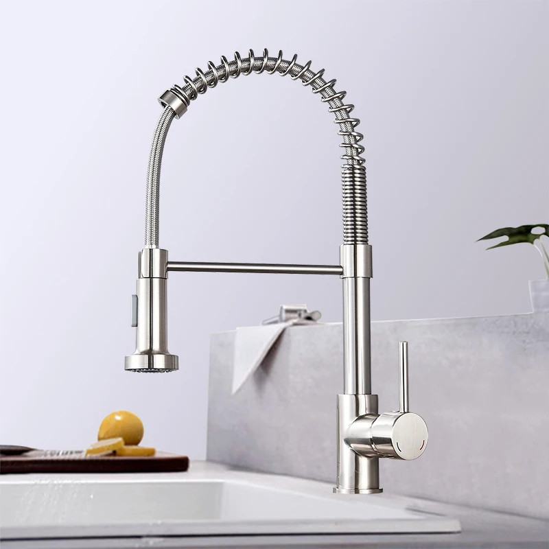 Jual Spring Brushed Nickel Kitchen Faucet Deck Mounted Mixer Tap 360 ...