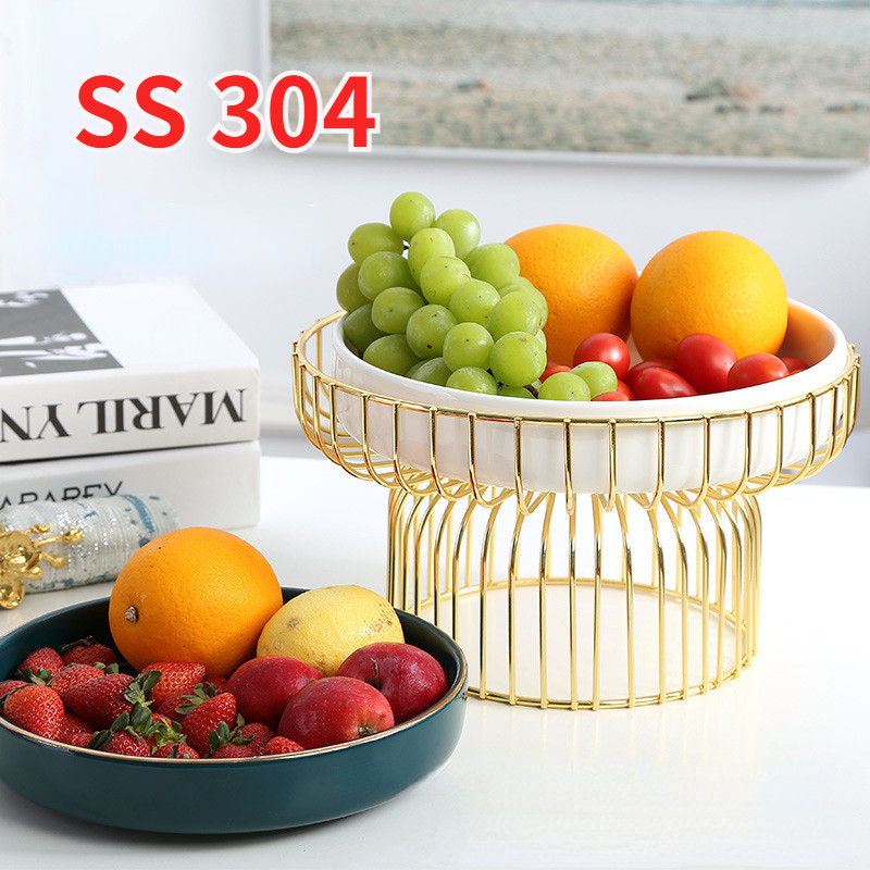 Jual Keranjang Buah SS304 Elegant Dengan Rak Stainless Steel Gold