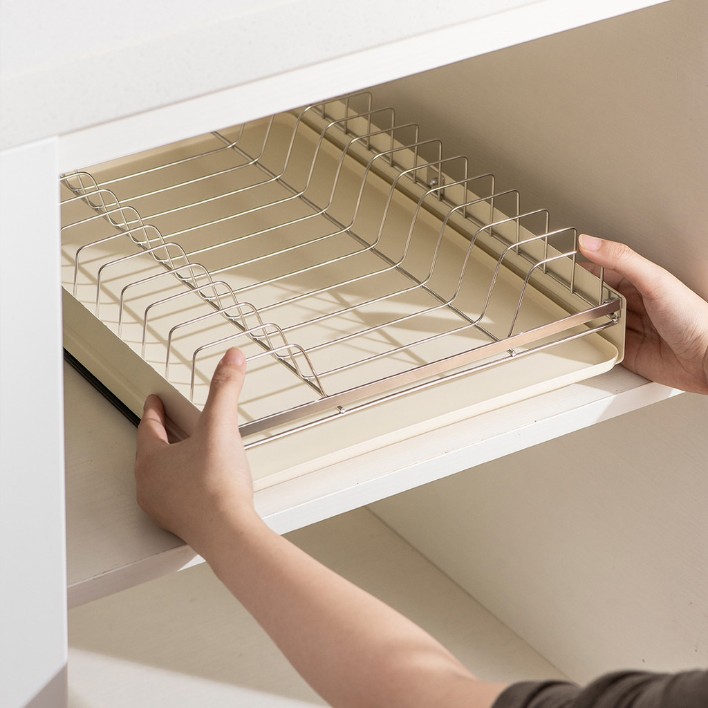 Jual Pull-out Bowl Dish Storage Rack Kitchen Storage Rack with Slide ...