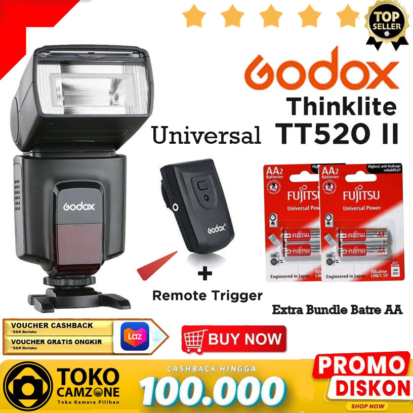 Jual Flash Godox TT520II TT520 II Universal Hot Shoe Flash Speedlite
