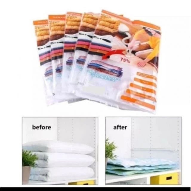 PLASTIK VACUM KOMPRES PAKAIAN 75% VACUUM BAG STORAGE PRESS 40 x 60 cm/ PLASTIK VACUM MULTIFUNGSI | AutoStock