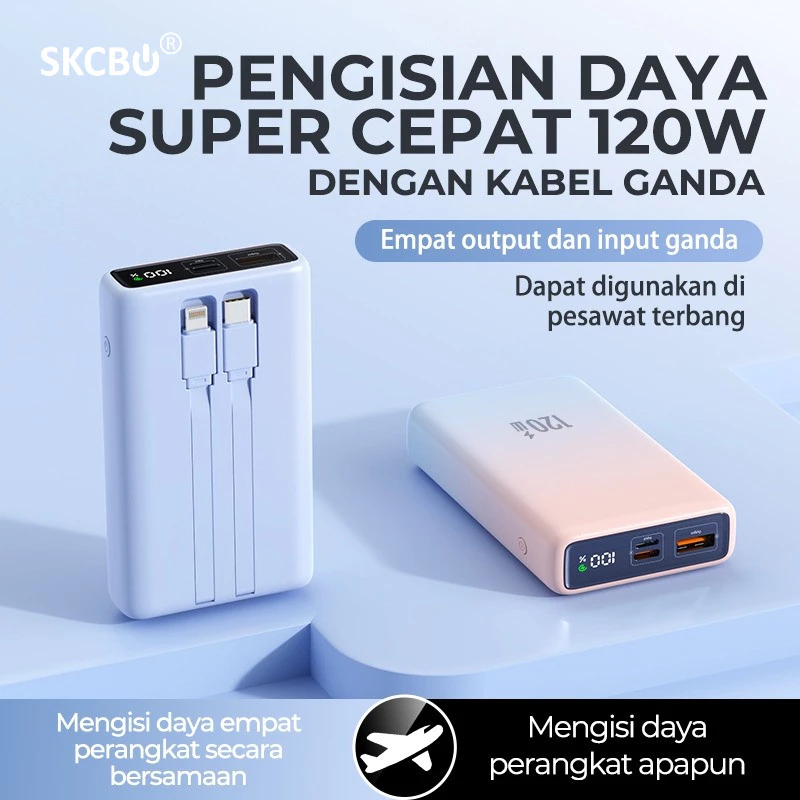 SKCBO DX285 Power Bank 20.000mAh Dengan Pengisian Super Cepat 120W, Dilengkapi Layar Kabel Bawaan, Mendukung PD Dua Arah