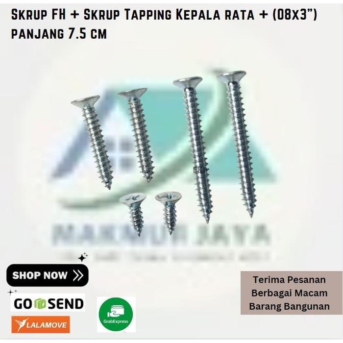 Jual Skrup FH + Skrup Tapping Kepala rata + (08x3