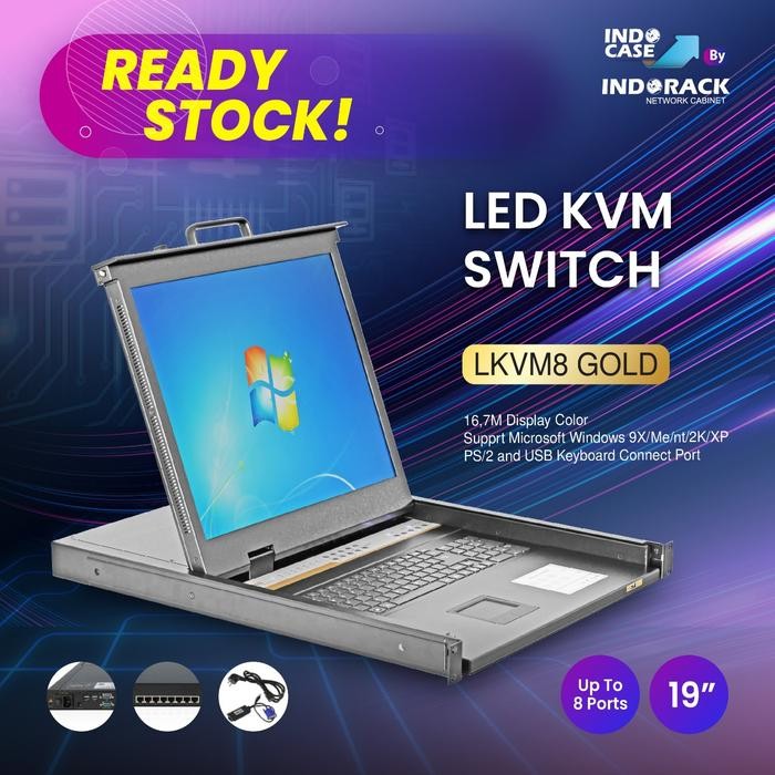 Jual LED KVM-8 SWITCH - LKVM 1908C 1U Rackmount LED KVM Switch Drawer ...