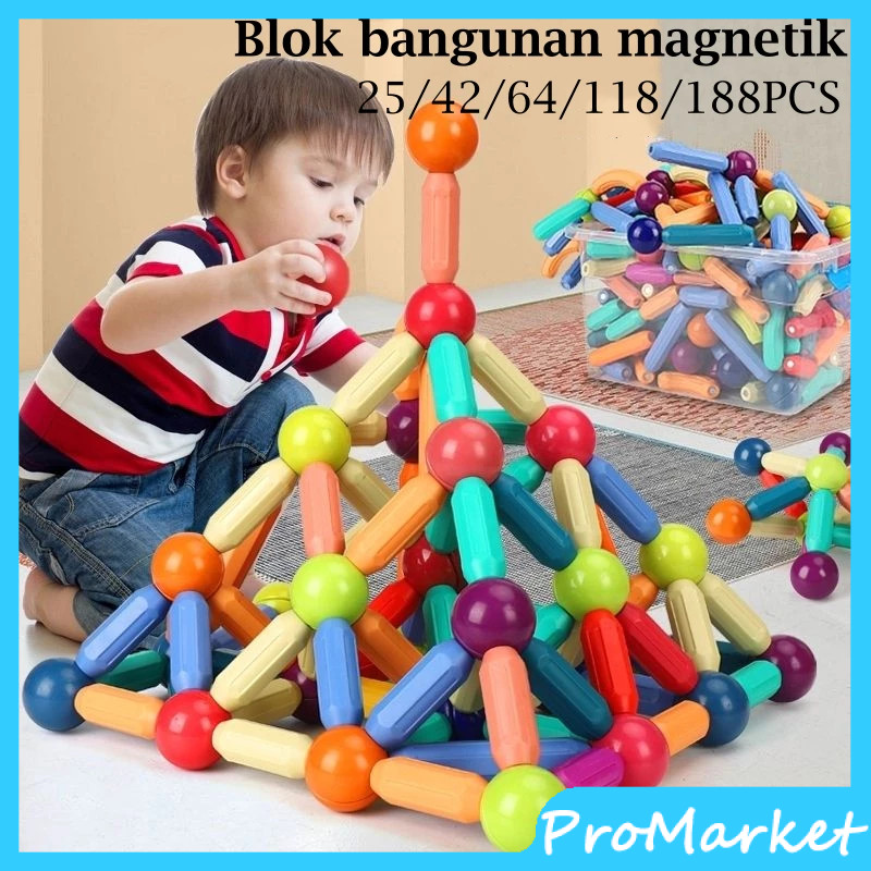 Jual 25PCS/64PCS/125PCS Mainan Magnetic Stick DIY Building Blocks ...