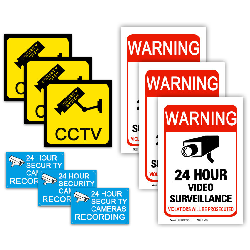 Jual 4/8PCS Warning Stickers 24 HOUR VIDEO Surveillance Security Camera ...