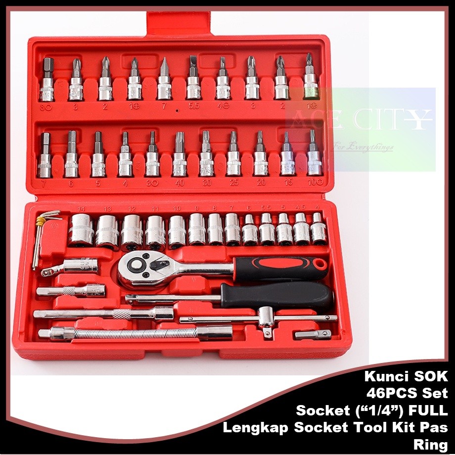 Jual Kunci SOK 46Pcs Set Socket ( 1/4 Inci ) Full Lengkap Socket Tool ...