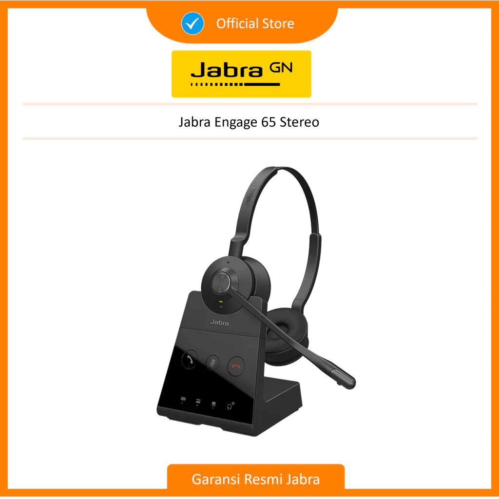Jabra Engage 65 Stereo Headset Wireless for Desk Phone and Softphone (9559-553-117) + Headset Base for Charging