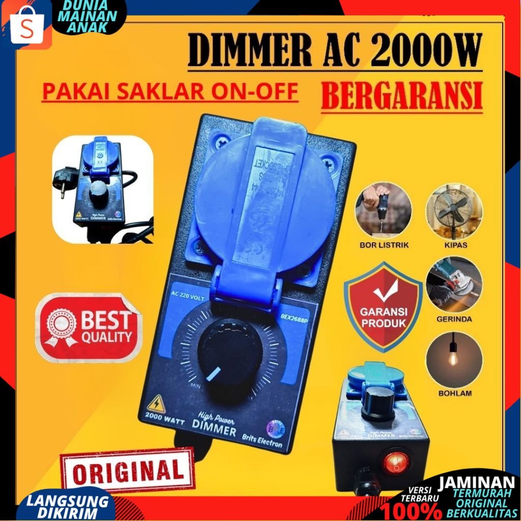 Jual Dimer Dimmer 2000 Watt Ac 220V Alat Pengatur Kecepatan Gerinda Bor ...