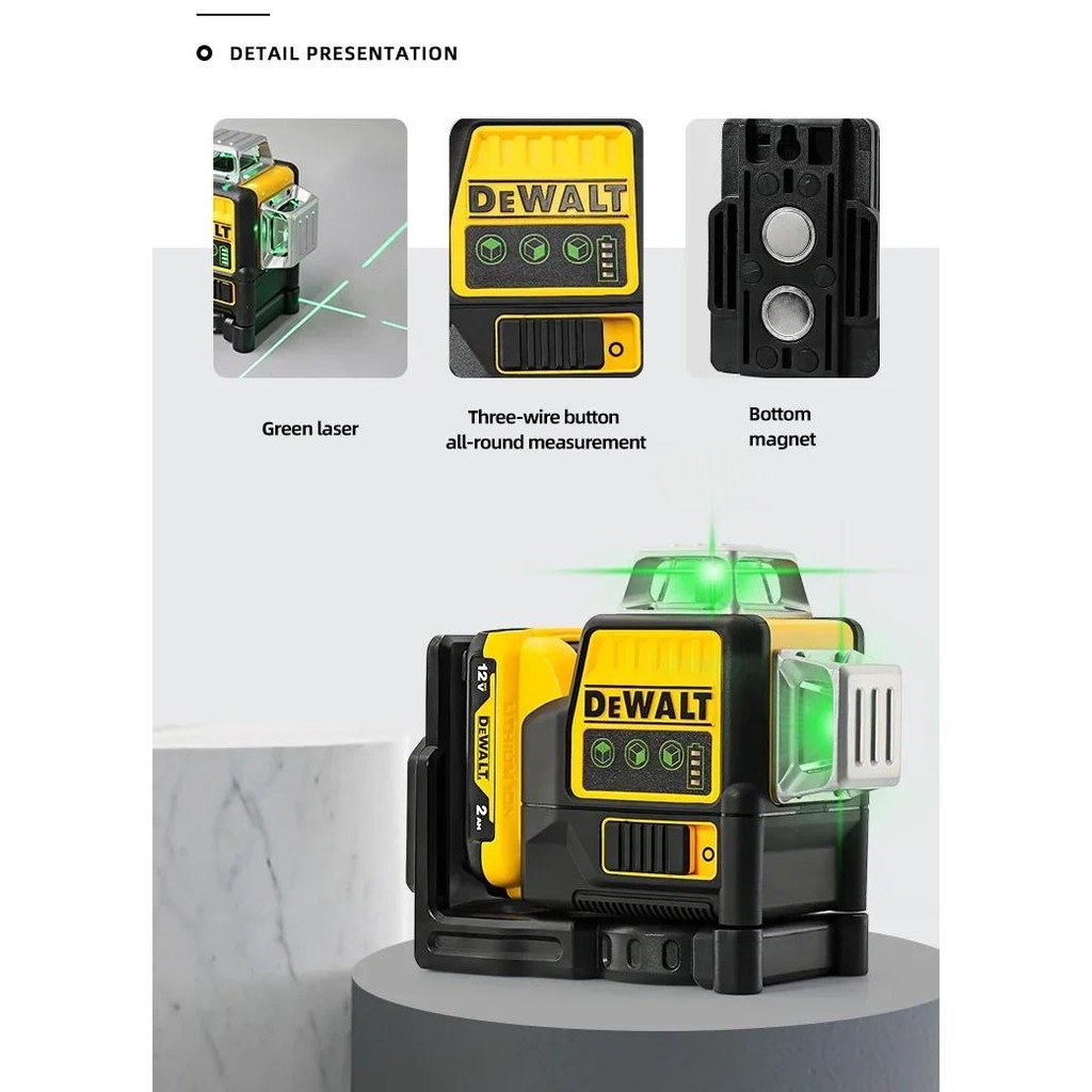 Niveau Laser Multiligne DEWALT DW089LG – 12 Lignes, 3 Côtés, 360°, 12V, Jaune, 2025