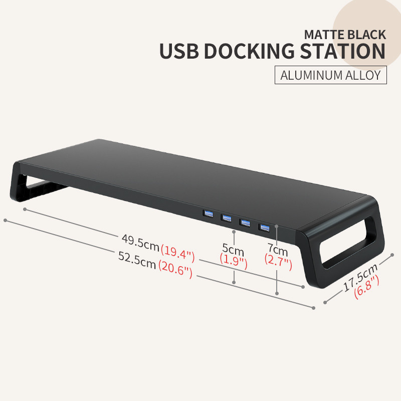 Vaydeer USB 3.0 Monitorstandaard met draadloos opladen, aluminium monitor, Stand Riser, ondersteunt gegevensoverdracht, metalen monitorstandaard ondersteunt tot 32 inch voor computer, laptop - zwart