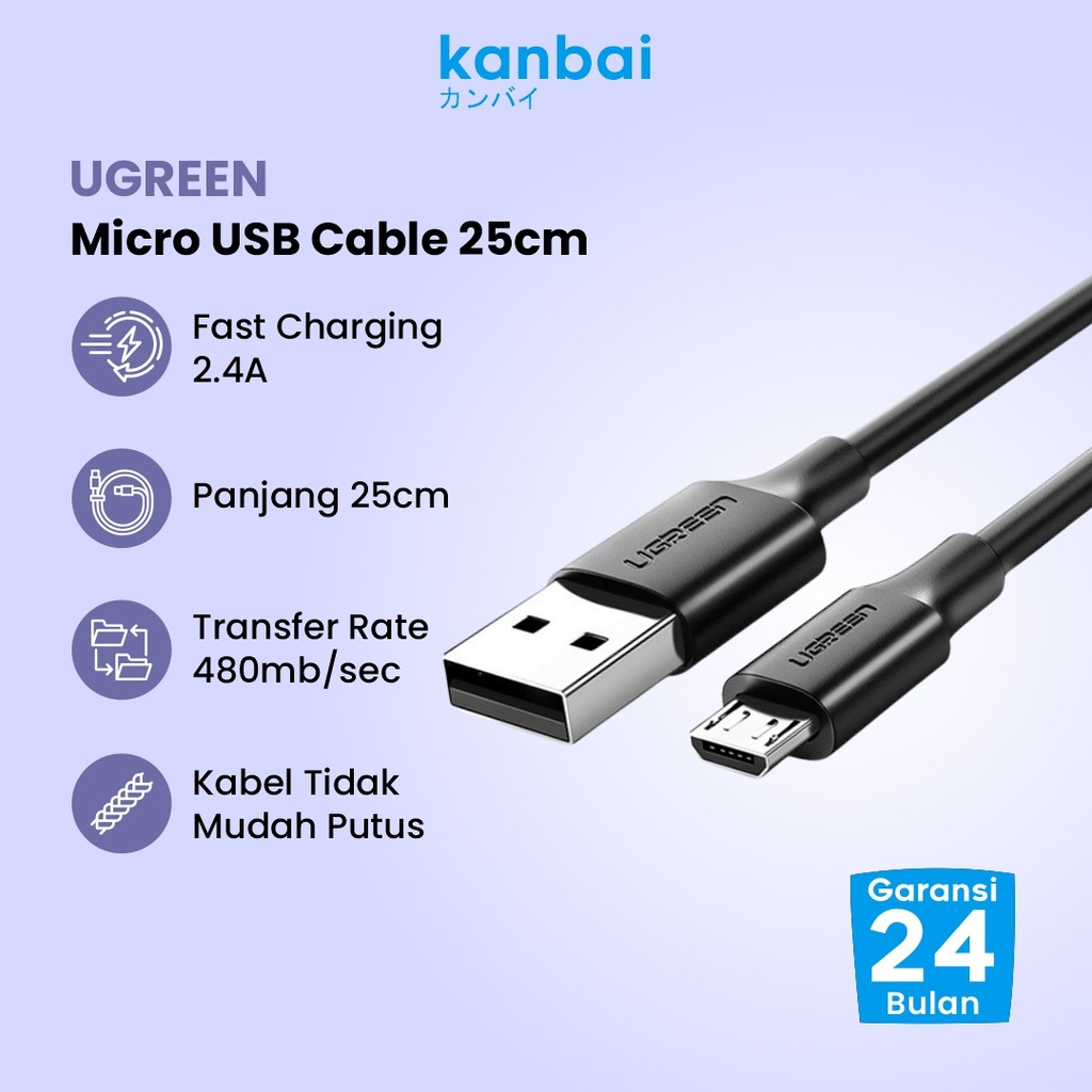 Jual UGREEN Kabel Data Micro USB Fast Charging 2.4A 5cm | Shopee Indonesia