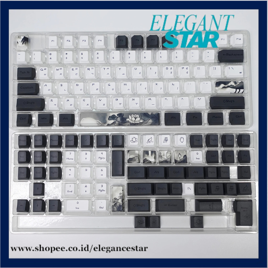 Jual KBDiy Ink Lotus Keycap 142 Keys Cherry Profile Retro Keycaps PBT ...