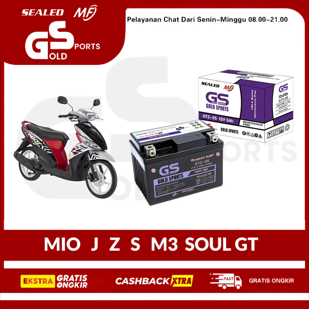GOLD SPORTS Aki Full Kering Motor GTZ5S MIO J M3 Z S SOUL GT R15 BEAT GTZ5S 12V5Ah Accu Battery GS
