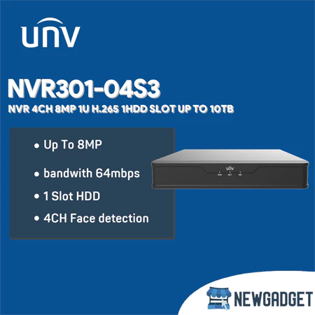 UNV NVR301-04S3 NVR 4CH 8MP 1U H.265 1HDD SLOT UP TO 10TB + NVR301-04S3-8TB