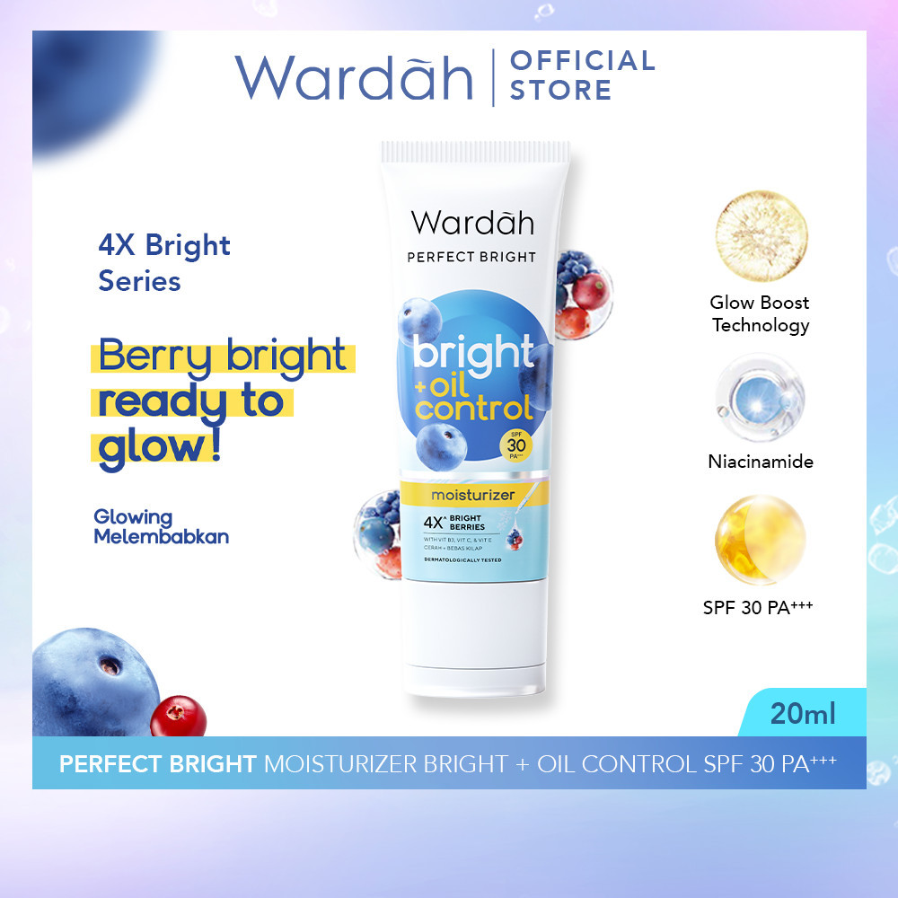 Wardah Perfect Bright Moisturizer Bright + Oil Control SPF 30 PA+++ 20 ml - Pelembab untuk Kulit Normal Cenderung Berminyak - Mencerahkan Dengan Hasil Matte