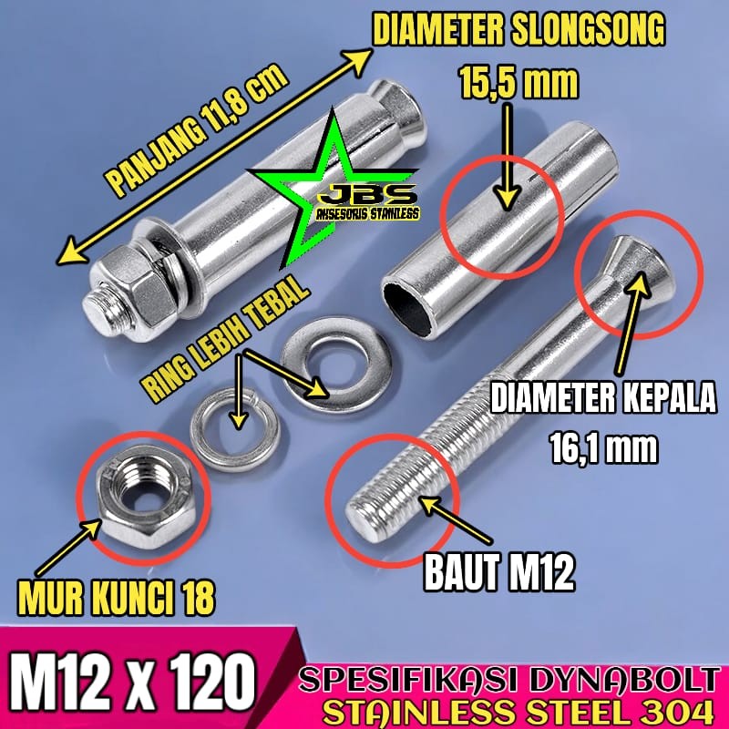 Jual DYNABOLT SS 304 M12×120 - DINABOLT - ANCHOR BOLT STAINLESS ...